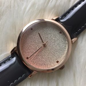 Pink champagne glitter face watch gray shiny strap